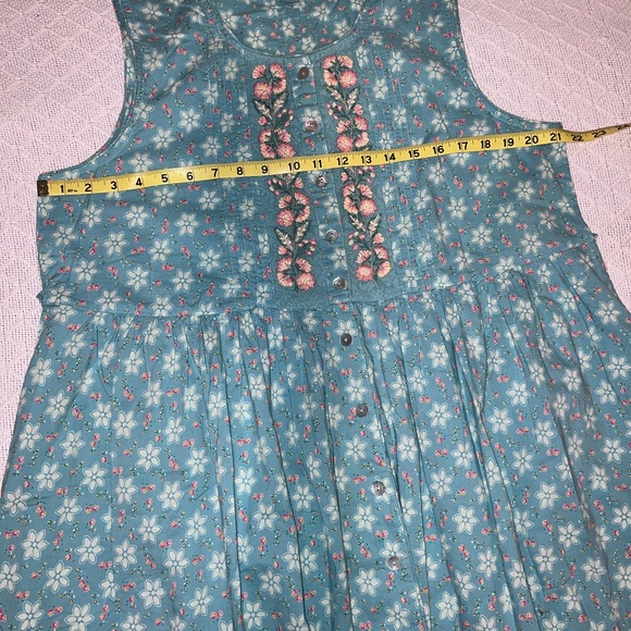 April Cornell Floral Embroidered Button Front Midi Dress Blue Lace Trim Large - Picture 12 of 14